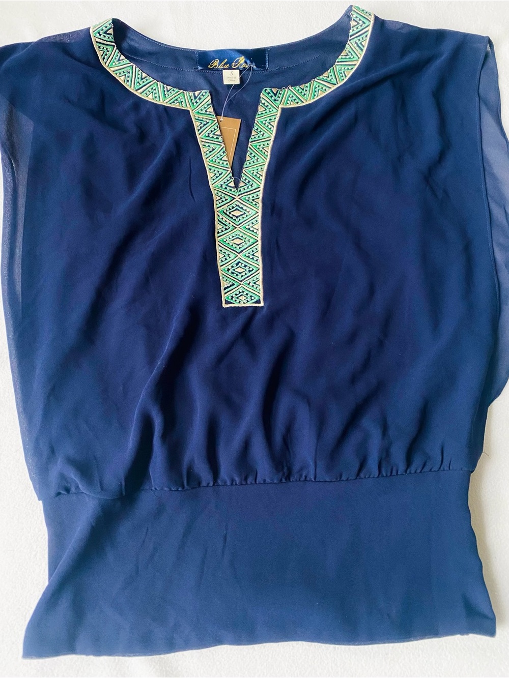 Blue Rain Navy Blouse with Turquoise Trim
